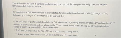 Solved The reaction of HCl with 1-pentene produces only one | Chegg.com