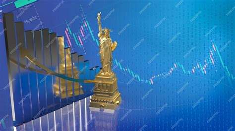 Premium Photo | The statue of liberty on business chart background 3d rendering