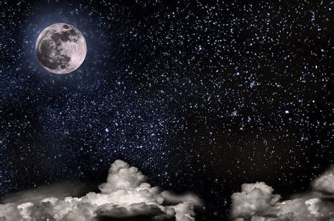 Night Sky with Large Moon, Stars, Nights, Sky, Clouds, Moon, Nature, HD wallpaper | Peakpx