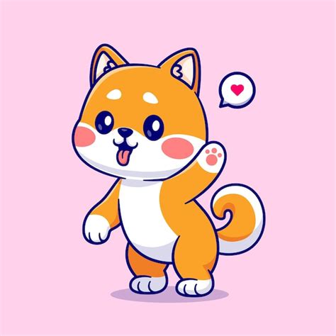 Free Vector | Cute Shiba Inu Standing And Waving Hand Cartoon Vector Icon Illustration Animal ...