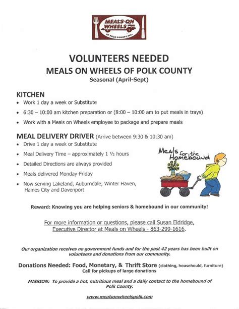 VOLUNTEERS NEEDED FOR MEALS ON WHEELS