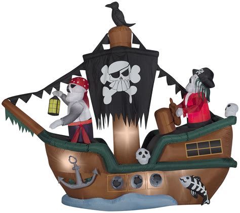 8.5' Animated Airblown Skeleton Pirate Ship Halloween Inflatable ...