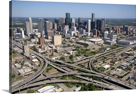 Aerial view of Interstate 45 and U.S. Highway 59 in the city of Houston ...