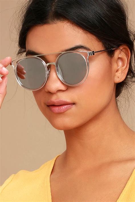 Trendy Mirrored Sunglasses - Silver Mirrored Sunglasses - Clear Frame ...