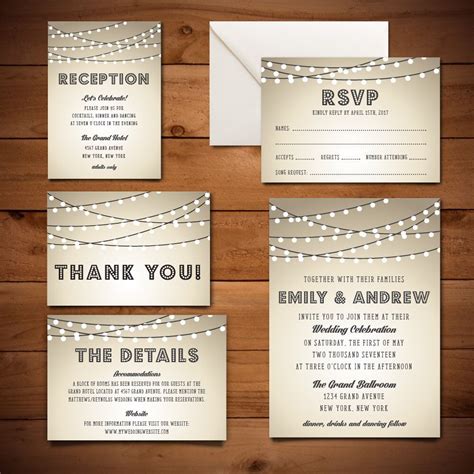 Wedding Invitation Suite - Printable Template - Instant Download - Editable MS Word Doc -String ...