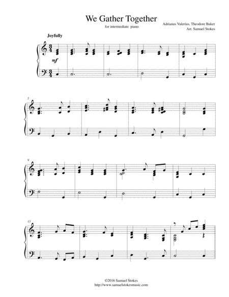 We Gather Together (The Thanksgiving Hymn) - For Intermediate Piano By Adrianus Valerius ...