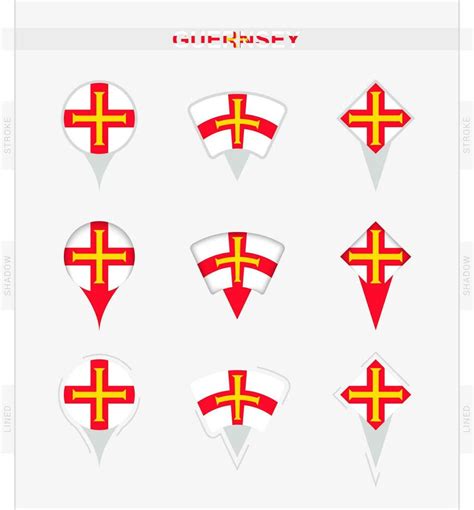 Guernsey flag, set of location pin icons of Guernsey flag. 23383256 Vector Art at Vecteezy