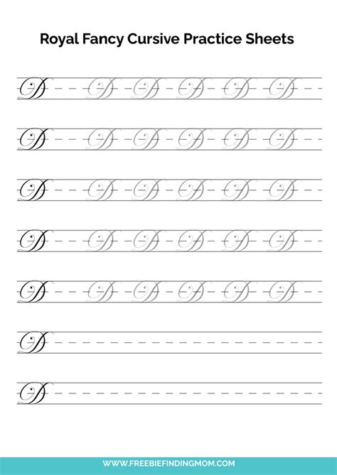 Printable Cursive Alphabet Practice Sheets: Royal Fancy Capital D