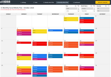 Social Media Calendar Template, Excel Calendar Template, Work Plans, Dashboards, Microsoft Excel ...