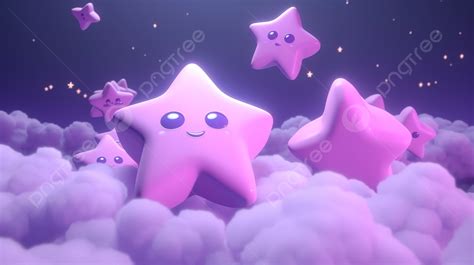 Kawaii Stars Rendered In 3d Against A Purple Sky Background, Baby Wallpaper, Kids Wallpaper ...