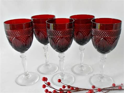 Ruby Red Glassware, Cristal D'Arques Durand Glassware Antique Pattern Wine Glasses Water Goblet ...