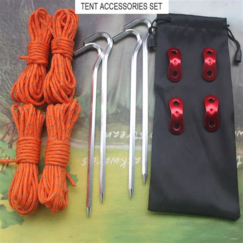 Outdoor tent accessories set tent rope*4pc+aluminum alloy wind rope buckle*4pc+ground nail*4pc ...