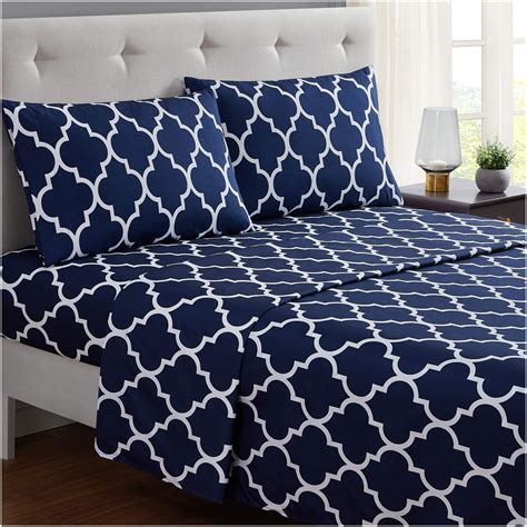 Mellanni Bed Sheet Set Queen-Navy-Blue - Brushed Microfiber Printed ...