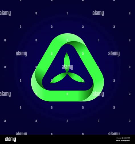 Abstract triangle green leaf logo. Green triangular eco recycle icon ...