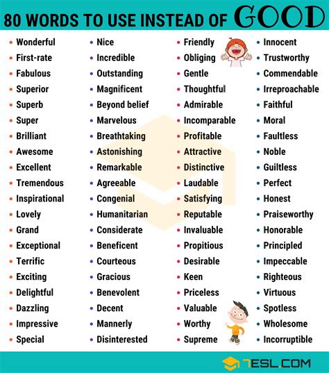 190 "Good" Synonyms with Example | Another Word for “Good” • 7ESL | Writing words, English ...