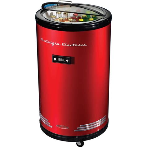 70 Can Refrigerated Party Cooler, Reach-In Electric Barrel Beverage Refrigerator | Nostalgia ...