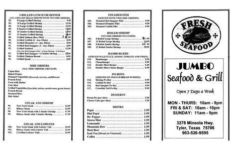 Jumbo Seafood Menu, Menu for Jumbo Seafood, Tyler, Tyler - Urbanspoon ...