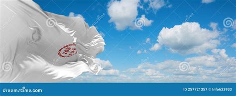 Flag of Republic of Ezo, Asia at Cloudy Sky Background, Panoramic View ...