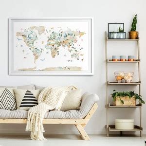 Illustrated World Map Kids Room World Map Personalized Nursery Decor Cute World Map Poster Kids ...