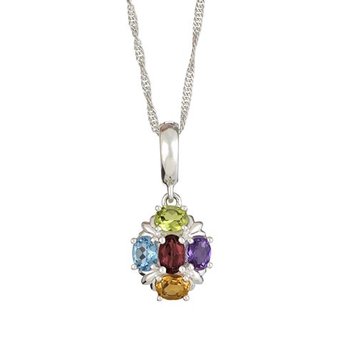 Ladies Sterling Silver Multi- Colored Gemstone Pendant