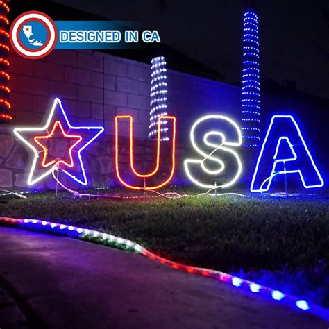 Russell Decor LED Patriotic USA Letter and Star Lights Yard Sign Lights Independence Day 4th of ...