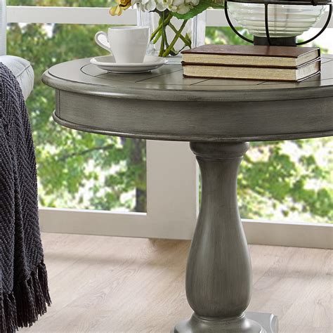 Rene Round Wood Pedestal Side Table, Gray – Roundhill Furniture