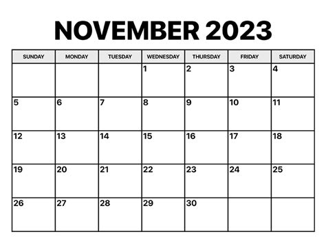 November 2023 Calendar Template | Printable with Holidays