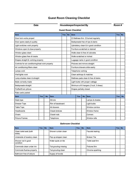 Guest Room Cleaning Checklist Template