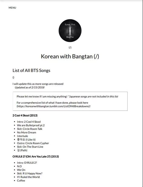 [PDF] BTS All Songs List PDF - Panot Book