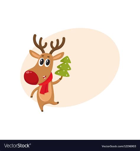 Funny reindeer in red scarf holding a christmas Vector Image