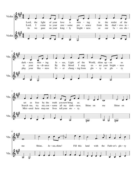 Shine, Jesus, Shine (by Hannah) Sheet music for Violin | Download free in PDF or MIDI ...