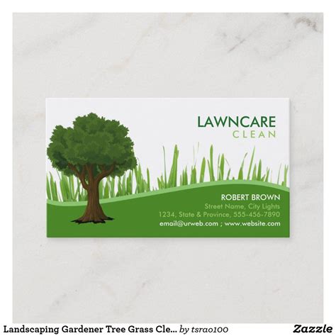 Landscaping Gardener Tree Grass Clean Nature Business Card | Zazzle ...