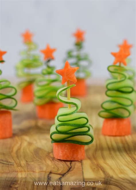 Easy Cucumber Christmas Trees - Healthy Christmas Party Food for Kids - Eats Amazing.