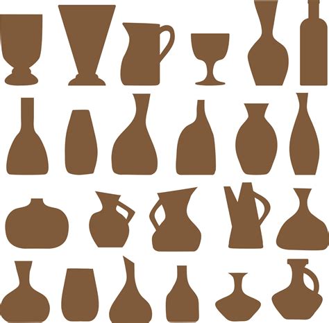 A set of vases of various shapes. Silhouettes of pots and bottles in ...