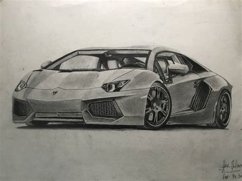 Lamborghini Car - 27x37.8cm Original Pencil unframed drawing - Car ...