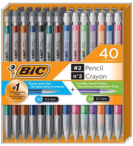 BIC Mechanical Pencil #2 EXTRA SMOOTH, Variety Bulk Pack Of 40 Mechanical Pencils, 20 0.5mm With ...