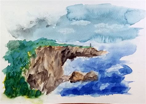 Cliff (10"x7", CC welcomed) : r/Watercolor