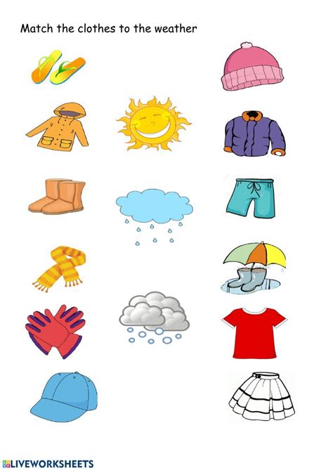 WEATER and CLOTHES worksheet | Weather worksheets, Weather activities ...