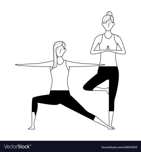 Women yoga poses black and white Royalty Free Vector Image