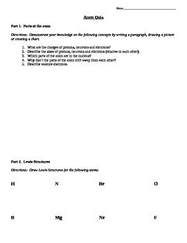 Atom/Lewis Structure Quiz by Mister B Science Shop | TPT