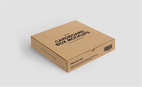 Perspective View of a Low Height Square Cardboard Box Mockup (FREE ...