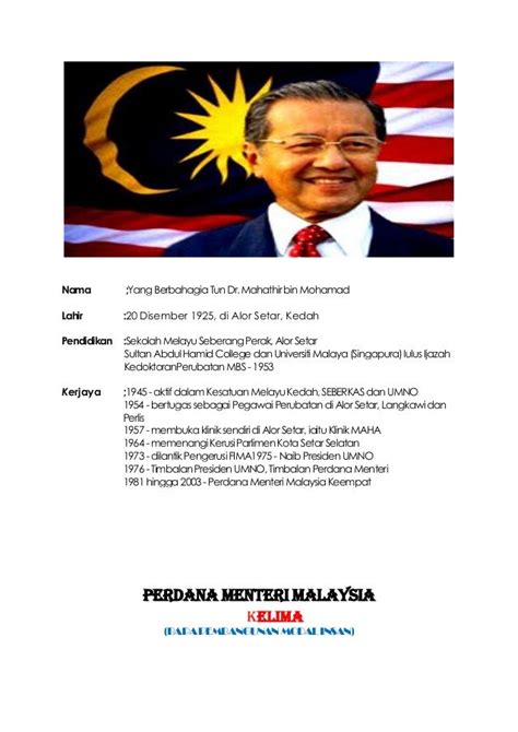 Tun Dr Mahathir Bin Mohamad Biodata Perdana Menteri Malaysia Ke 7