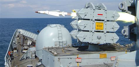 Type 22 frigate HMS Cornwall fires a Sea Wolf missile from her forward launcher, April 2009 ...