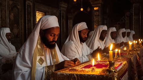 إثيوبيا رجال الدين الإثيوبيين يصلون بالشموع, صورة الكنيسة الأرثوذكسية ...