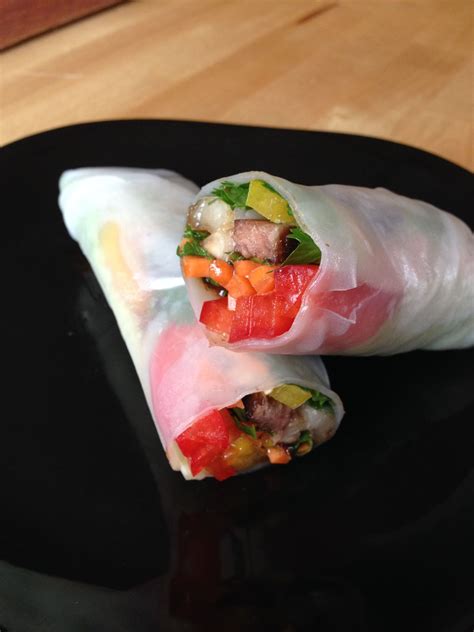 Vietnamese Rice Paper wraps, with pork belly, bib lettuce, cilantro and ...