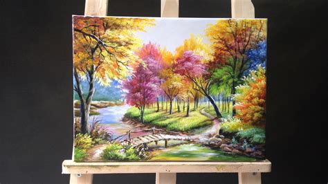 Painting a Autumn Forest Lanscape with Acrylics - YouTube