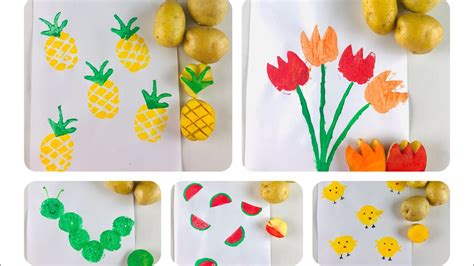 Potato stamping art for kids🥔| Potato stamp Tulip🌷Chick🐥Watermelon🍉 ...