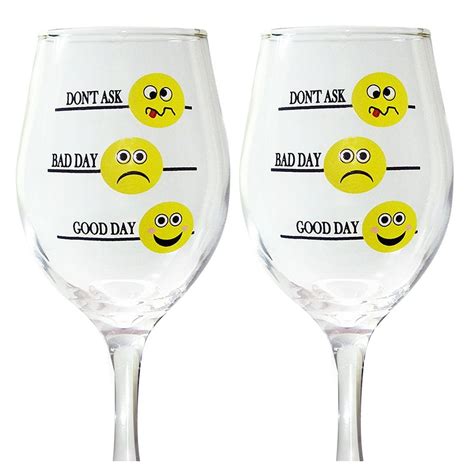 Funny Wine Glass Set - Good Day Bad Day Don't Ask - Set of 2 Emoji Wine Glasses - Wine Glasses ...