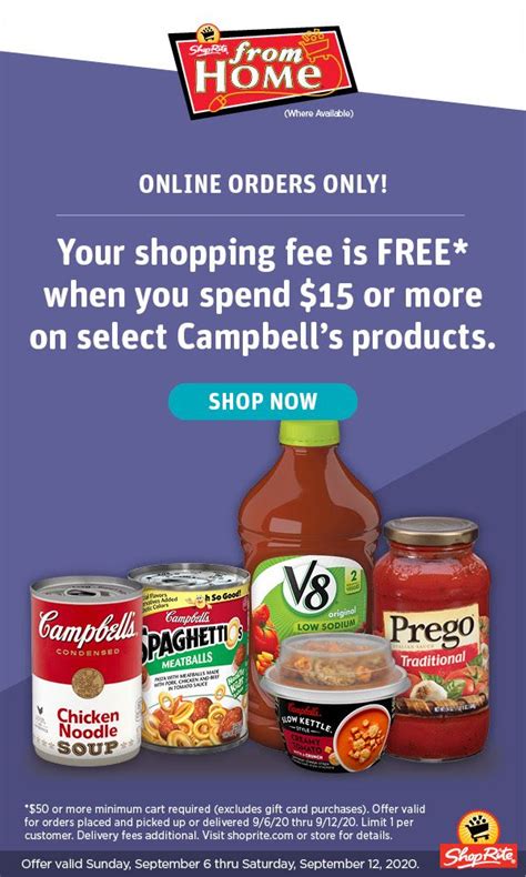 ShopRite from Home Online Shopping Fee is FREE September 6, 2020 thru September 12, 2020 | Home ...