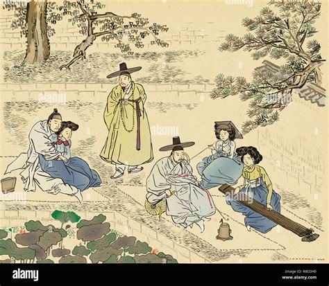 Traditional Korean painting. Life of ordinary people painting of ink ...